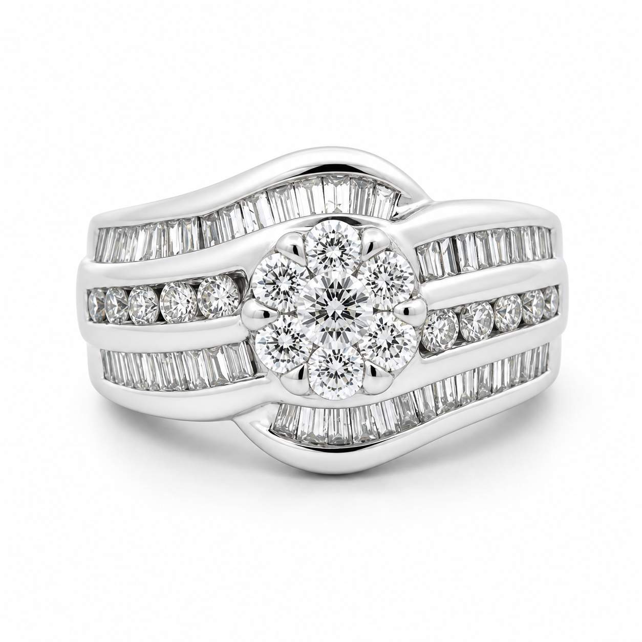 14K White Gold Diamond Cluster Ring