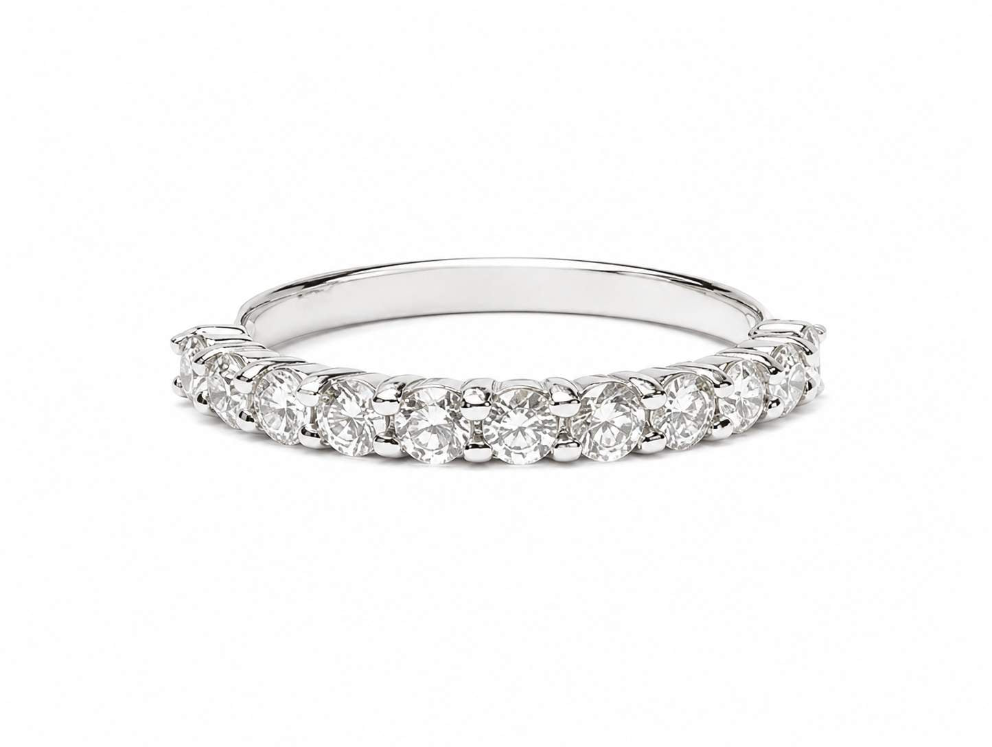 14K White Gold Shared Prong Diamond Wedding Band