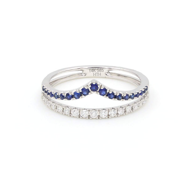 14K White Gold Chevron ~0.16Ctw Diamond And ~0.20Ctw Sapphire 'V' Band Provident Jewelery