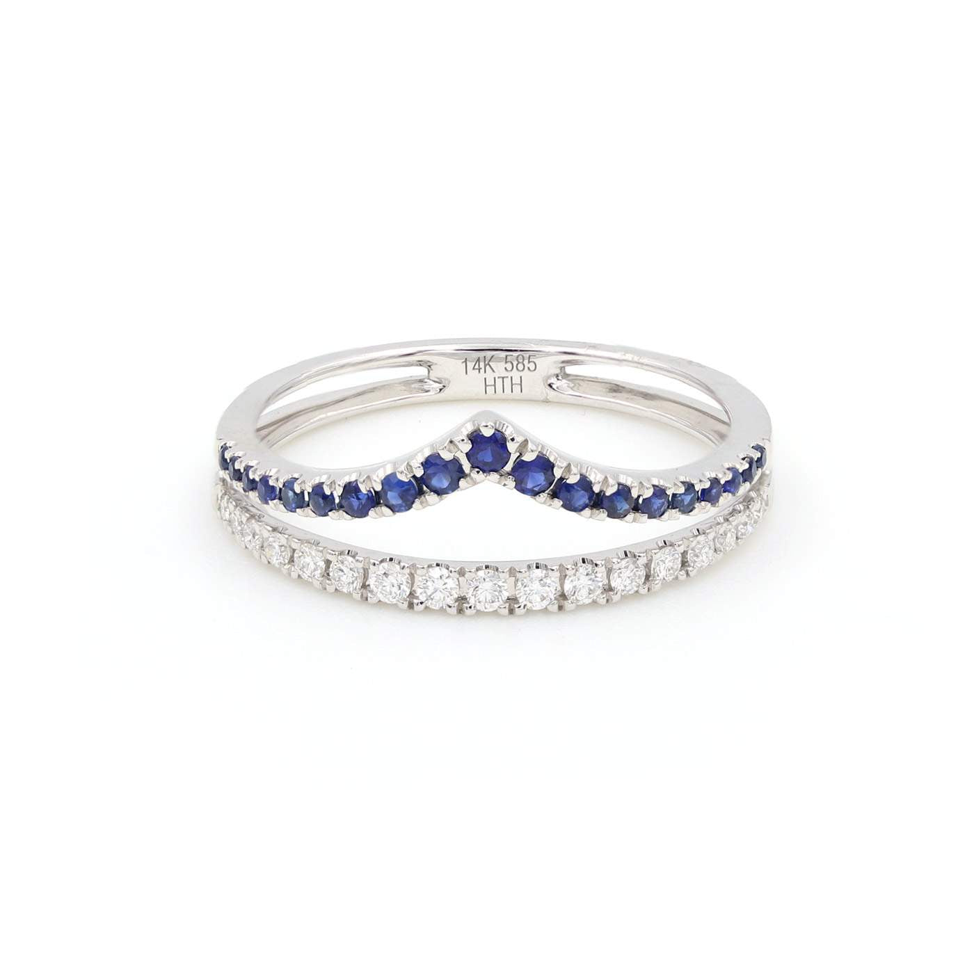 14K White Gold Diamond & Sapphire Chevron Band