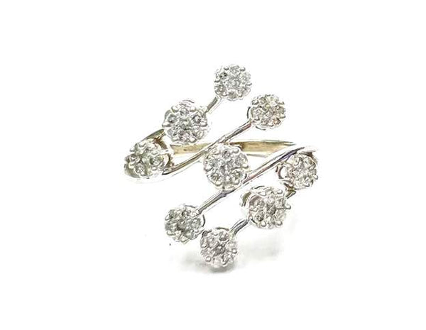 14K White Gold 9 Station Ring 63D= .75ctw, Center Round Diamonds Are Invisibly Set With 6 Round Diamonds Surrounding.. Provident Jewelery