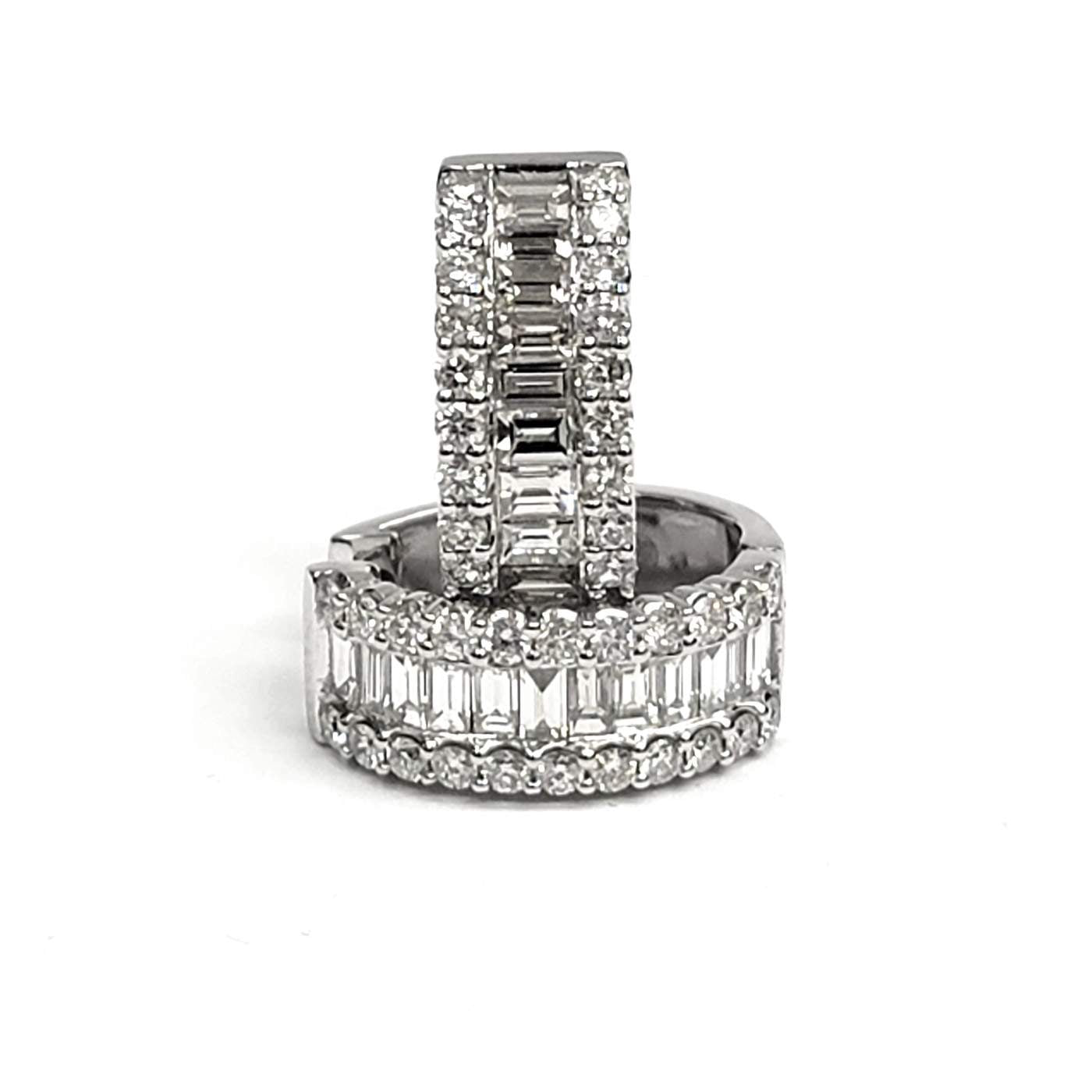 14kt White Gold Baguette & Round Diamond Huggie Earrings 2.93ctw