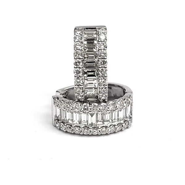 14kt White Gold Baguette & Round Diamond Huggie Earrings 2.93ctw
