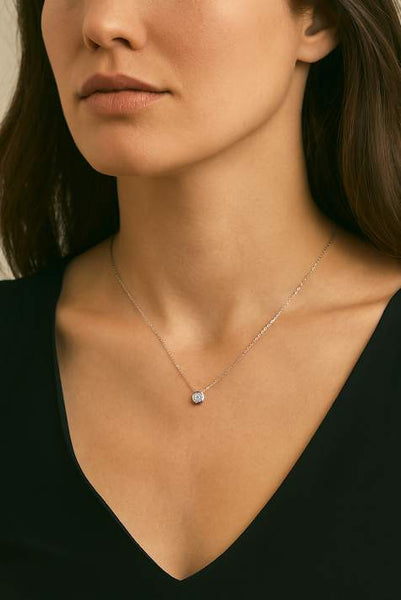 Roberto Coin 18K White Gold Diamonds By The Inch Bezel Set Solitaire Necklace