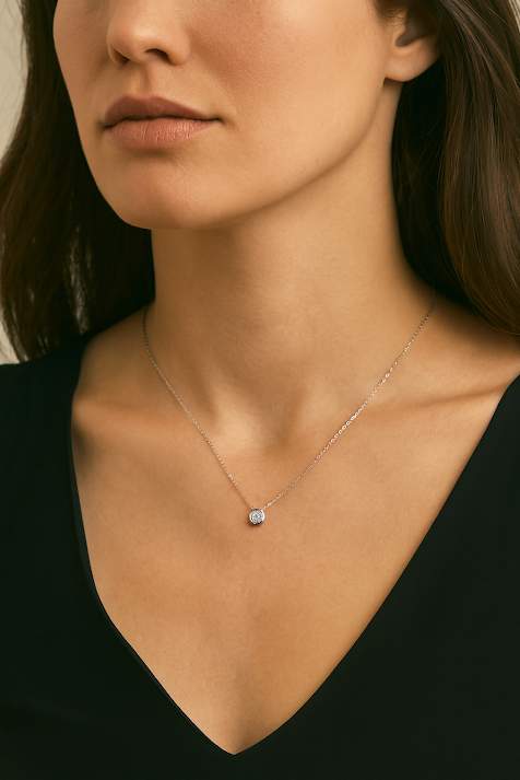 Roberto Coin 18K White Gold Diamonds By The Inch Bezel Set Solitaire Necklace