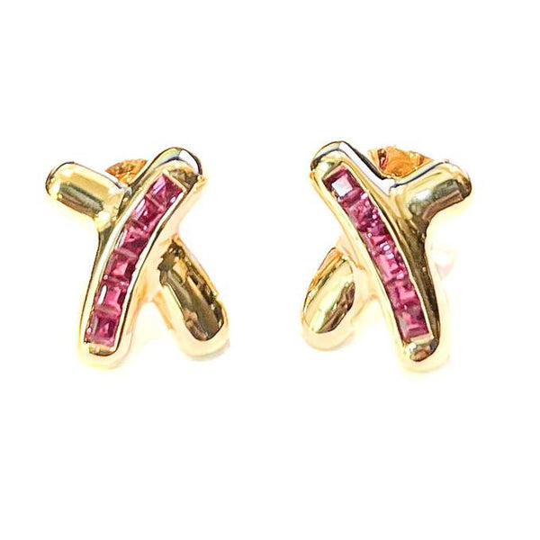 Tiffany & Co. 18kt Yellow Gold Ruby X Stud Earrings