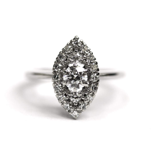 JABEL, Designer 18K White Gold ~.80ctw ( 1Single Cut And 1 Round ) Diamond Ring