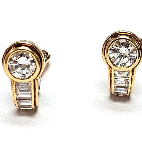 18K   Bvlgari ~3.20 ctw diamond "J" Studs with Omega back clips, Provident Jewelery