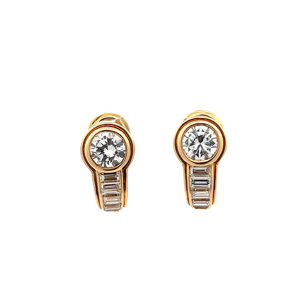 18K   Bvlgari ~3.20 ctw diamond "J" Studs with Omega back clips, Provident Jewelery