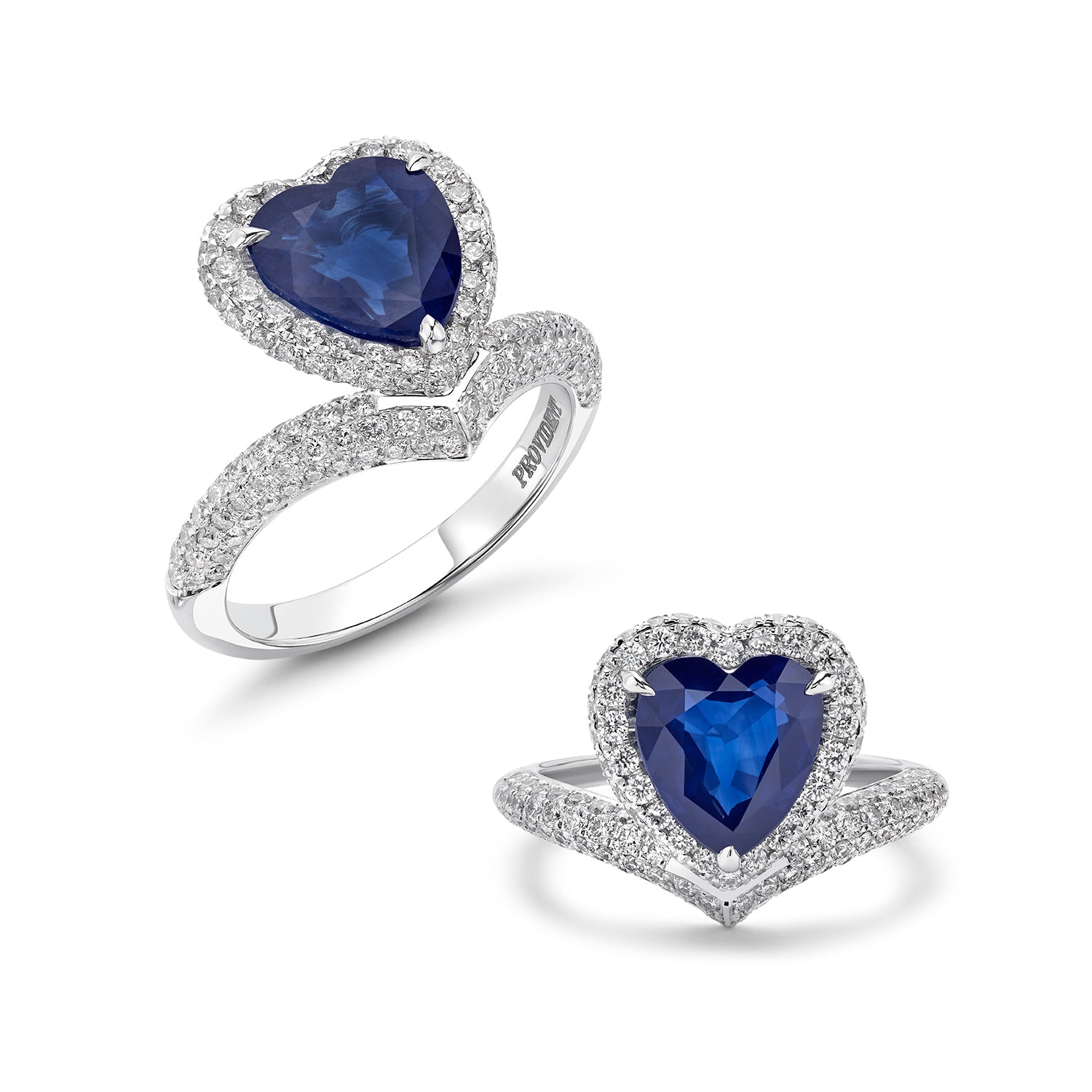18kt White Gold Heart Shaped Sapphire & Diamond Halo Ring