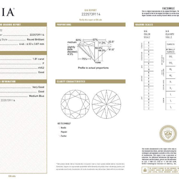 Platinum GIA 2.03ctw (1.01 (F/VVS2)  + 1.02ct (F/VVS1) Diamond Studs. Inscribed on Girdles Gia Report.