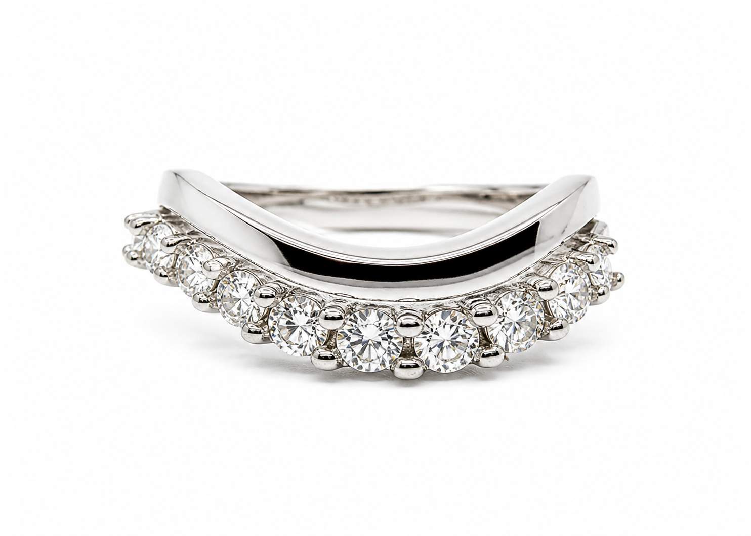 14K White Gold Concave Diamond Band 9 DIA ~0.75 ctw