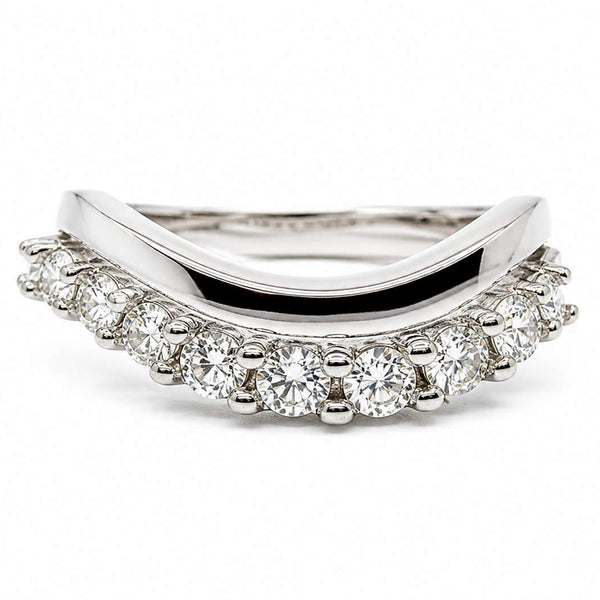 14kt White Gold Concave Diamond Wedding Band