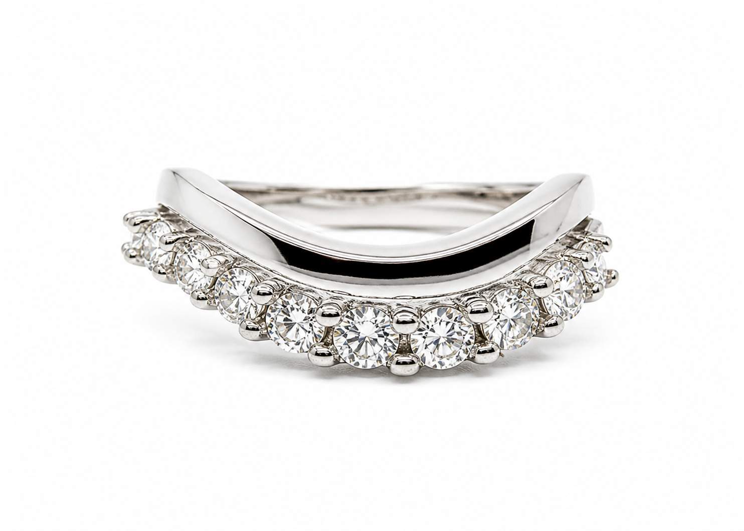 14K White Gold Concave ~0.75 Ctw Diamond Band