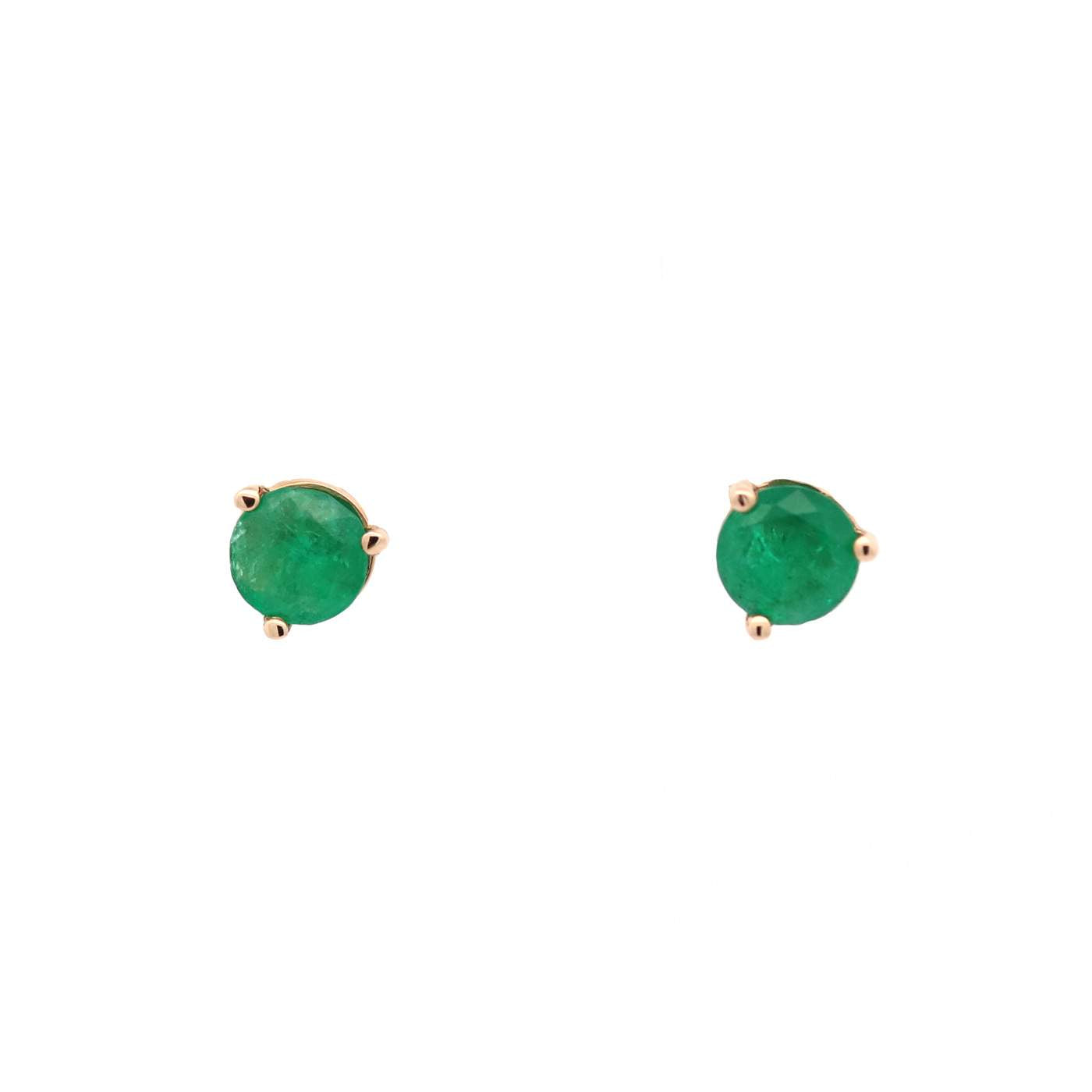 14kt Yellow Gold Round Emerald Stud Earrings
