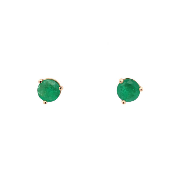14kt Yellow Gold Round Emerald Stud Earrings