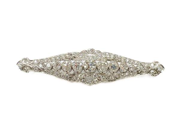 Platinum Art Deco Diamond Brooch Pendant by Brock & Co.