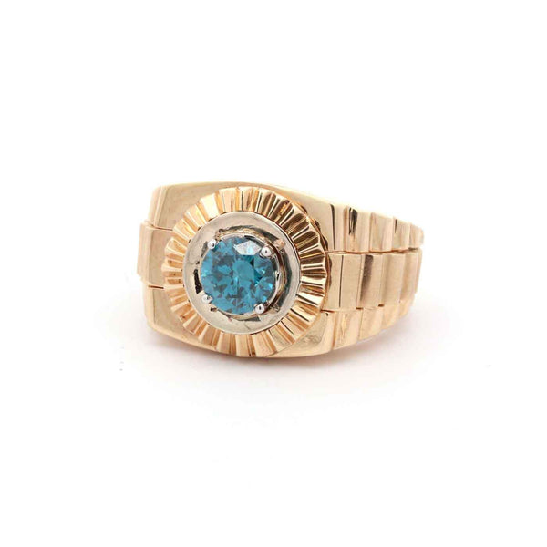 14kt Yellow Gold Irradiated Blue Diamond Men's Ring