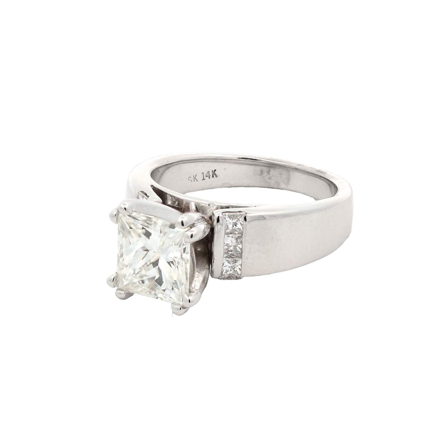 2.01CT Princess Cut,  (GIA I/SI2) , Set In 14K White Gold Cathedral Mounting With 6 Princess Diamonds ~.30Ctw