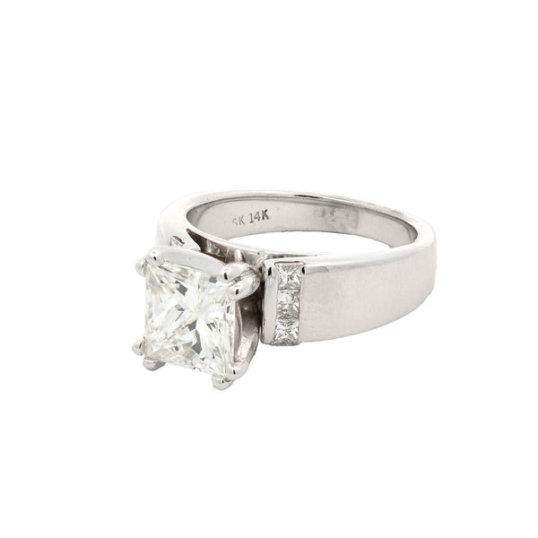 2.01CT Princess Cut,  (GIA I/SI2) , Set In 14K White Gold Cathedral Mounting With 6 Princess Diamonds ~.30Ctw