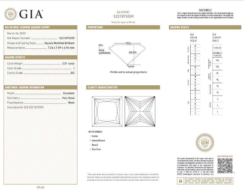 2.01CT Princess Cut,  (GIA I/SI2) , Set In 14K White Gold Cathedral Mounting With 6 Princess Diamonds ~.30Ctw