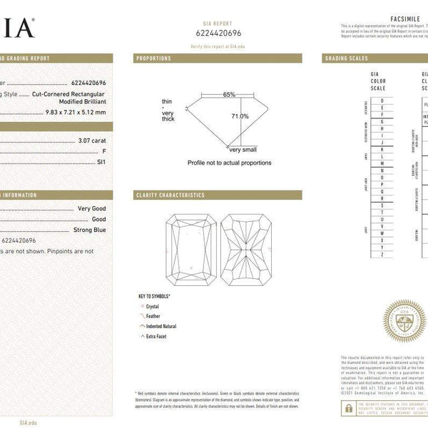 14K White gold  3.07Ctw GIA  (F/SI1) Radiant Cut Diamond Ring With Tapered Baguette Diamond Sides And Round Diamonds Weighing ~1.92Ctw Provident Jewelery