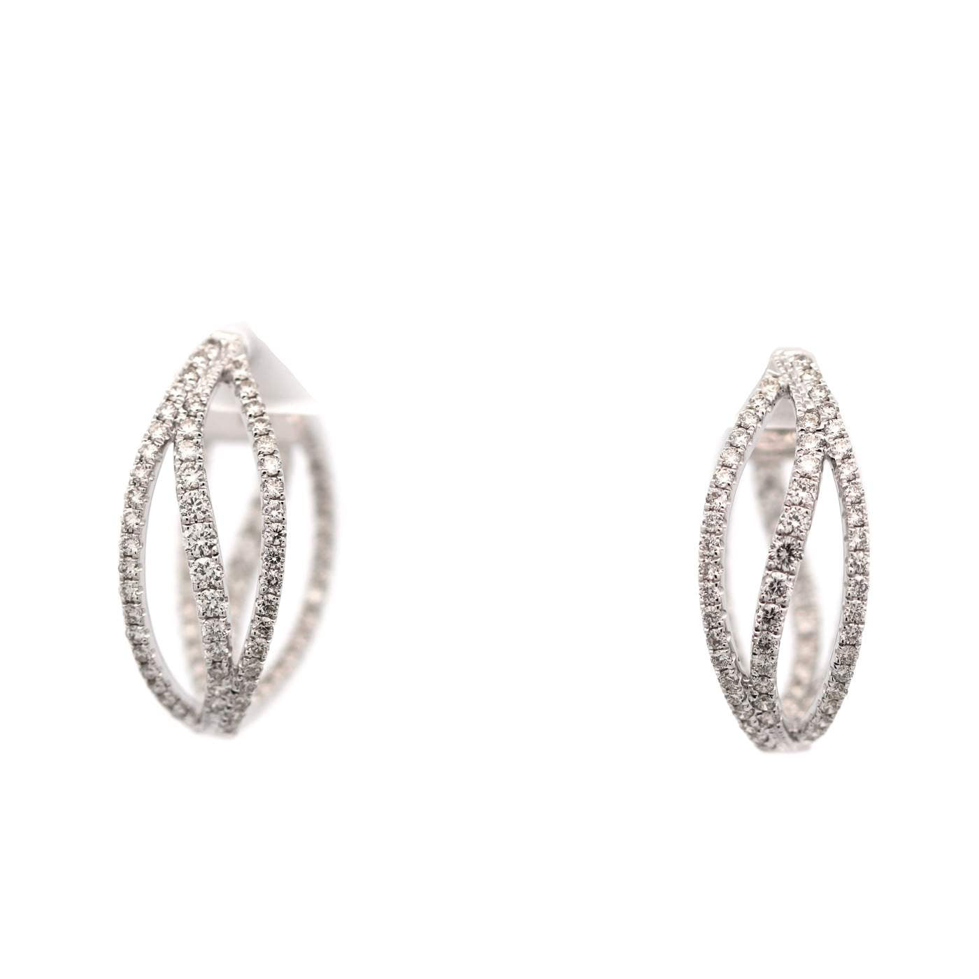14kt White Gold 2.40ct Diamond Wave Hoop Earrings