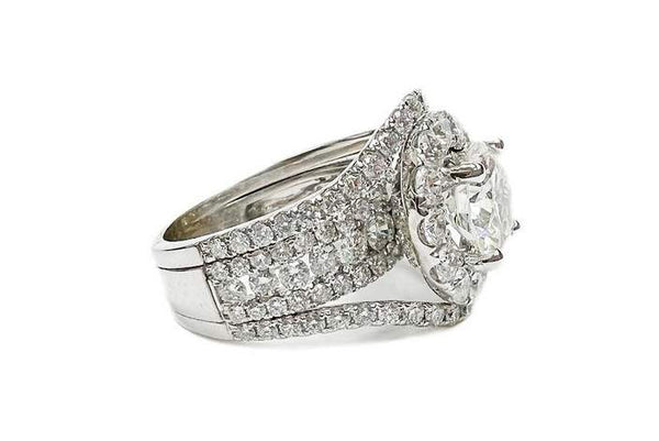 14kt White Gold 2.28ct Round Diamond Halo Ring with Wrap GIA
