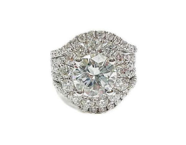 14kt White Gold 2.28ct Round Diamond Halo Ring with Wrap GIA