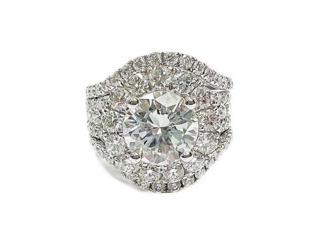 14kt White Gold 2.28ct Round Diamond Halo Ring with Wrap GIA