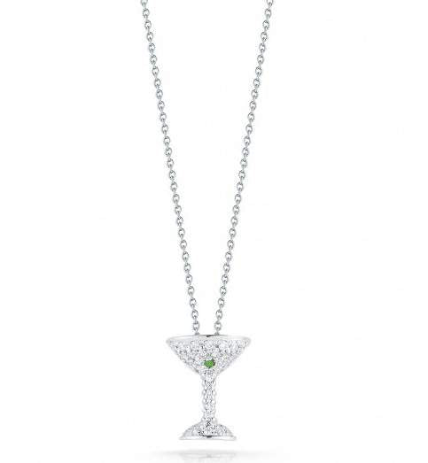 Roberto Coin 18kt White Gold Diamond & Tsavorite Martini Pendant Necklace