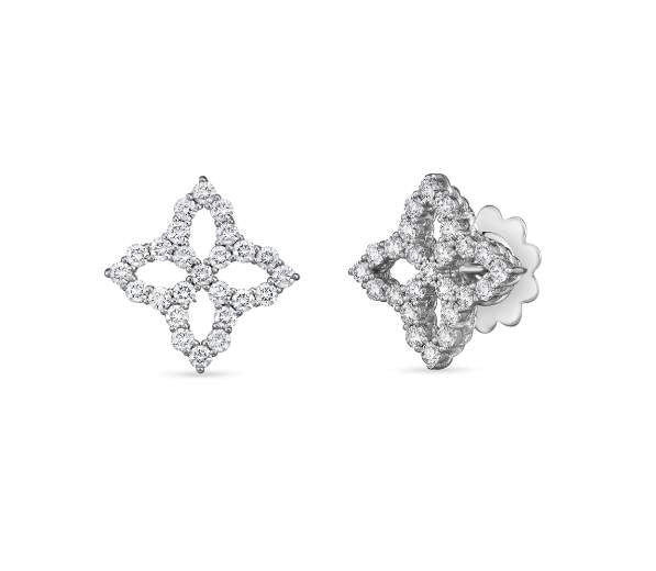 Roberto Coin 18kt White Gold Diamond Princess Outline Flower Stud Earrings