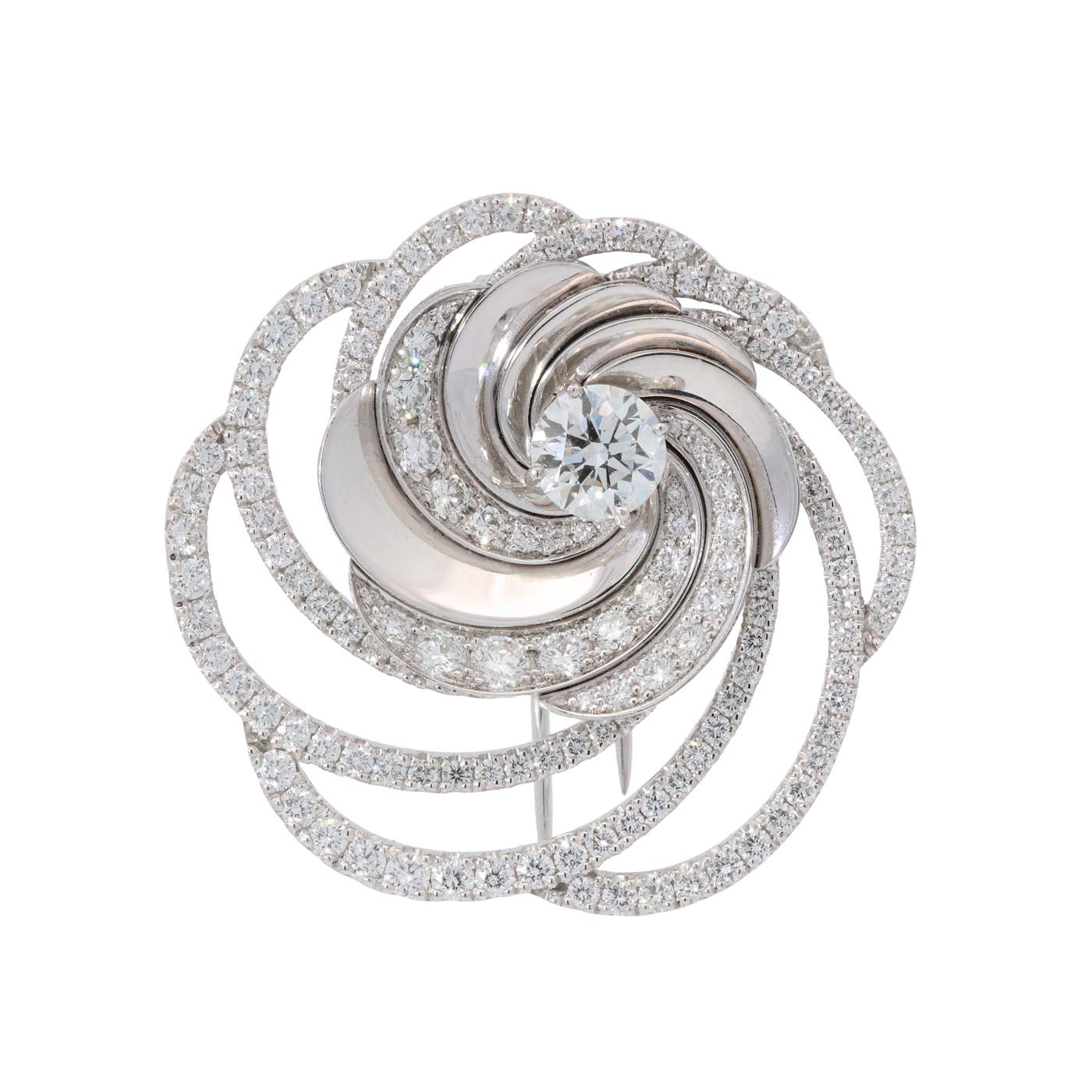 De Beers Aria 18kt White Gold Diamond Swirl Brooch Pendant