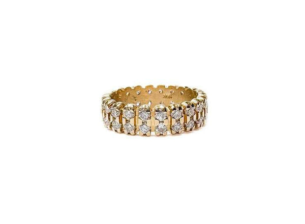 14K Yellow Gold 2 Row  ~1.32 ctw Diamond Band. Size 6