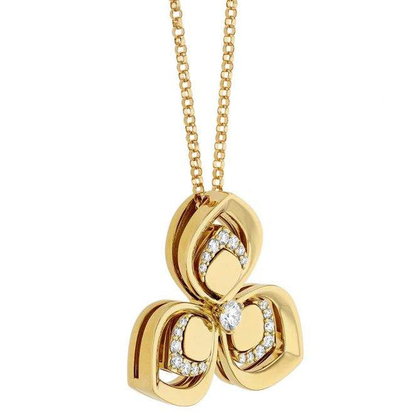 Roberto Coin 18kt Yellow Gold Three-Petal Diamond Pendant Necklace