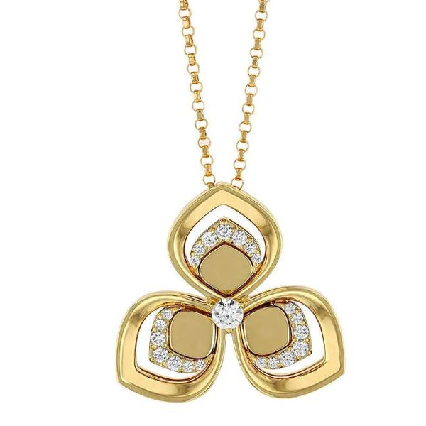 Roberto Coin 18kt Yellow Gold Three-Petal Diamond Pendant Necklace
