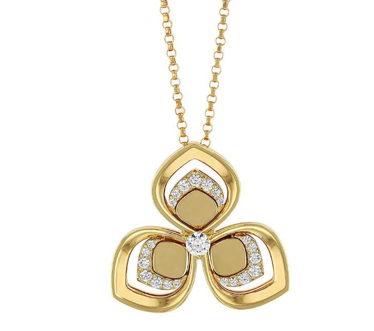 Roberto Coin 18kt Yellow Gold Three-Petal Diamond Pendant Necklace