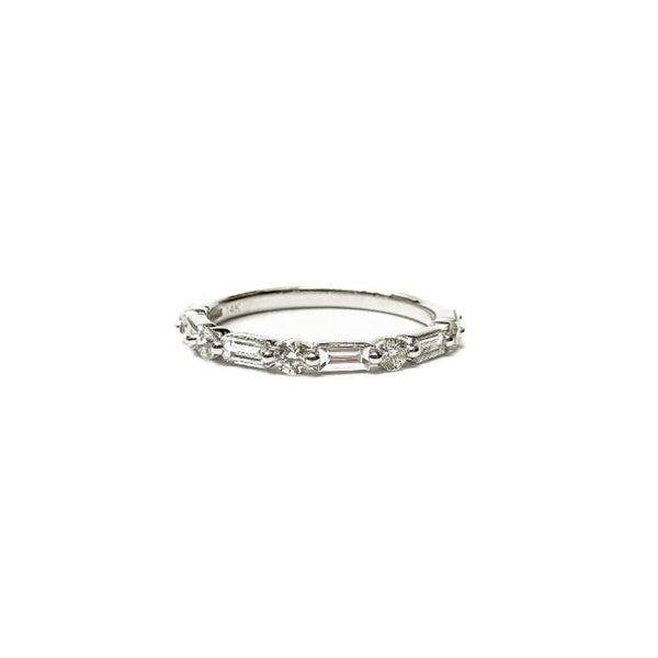 14kt White Gold Baguette & Round Diamond Band