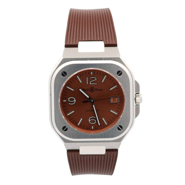 Bell & Ross Watch BR05 40mm Automatic Brown Dial Steel Case Brown Rubber Strap