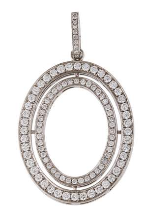 18K WG Ivanka Trump Double Diamond Pave Oval Necklace, 80D=~1.00ctw, Coral Enamel In Channel On Reverse Side