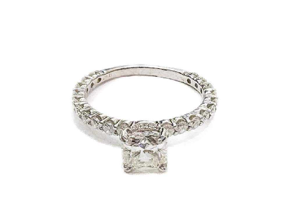 14K White Gold 1.01ct (K/VVS2 GIA) Cushion Cut Diamond Engagement Ring,48D=~.75ctw