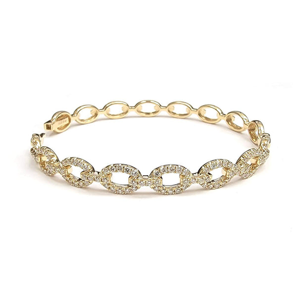 14K Yellow Gold ~1.33ctw Diamond Oval Pattern Bangle  6.5" Bracelet