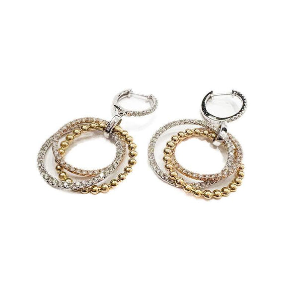 14kt Tri-Color Gold 2.83ct Diamond Triple Circle Drop Earrings