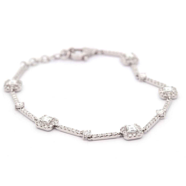 18K White Gold Bar And Square Link ~4.50Ctw Diamond Bracelet