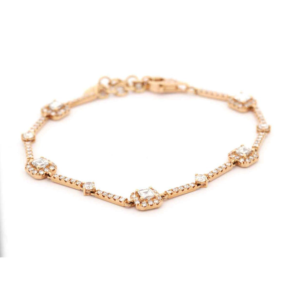 18kt Yellow Gold Diamond Bar & Square Link Bracelet
