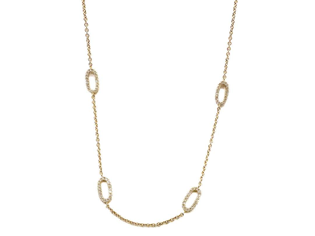 18K Yellow Gold ~2.00ctw Diamond 11 Oval Station Necklace 22"