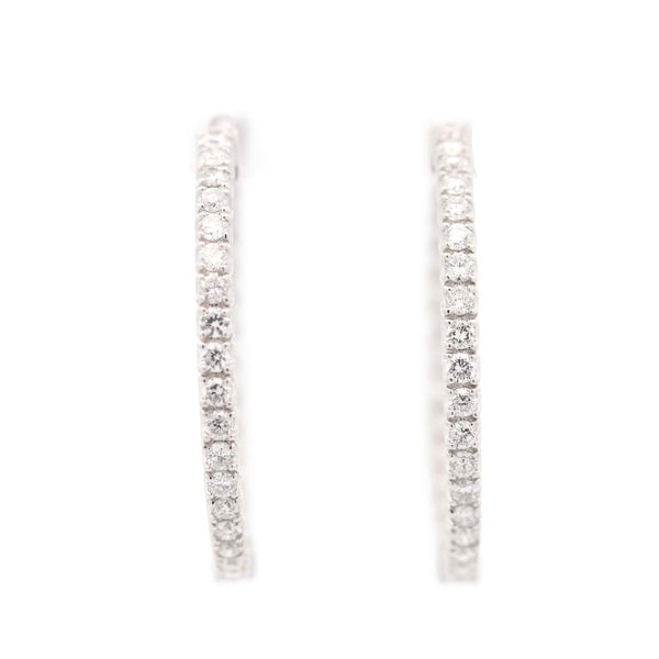 14K White Gold Inside Out  ~3.50Ctw Diamond Hoop Earrings Provident Jewelery