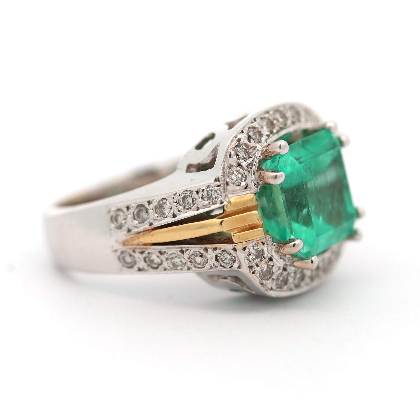 Breathtaking 18K White And Gold ~5.21cts Emerald And  ~.60ctw Diamond Ring