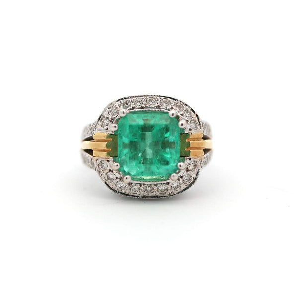 Breathtaking 18K White And Gold ~5.21cts Emerald And  ~.60ctw Diamond Ring