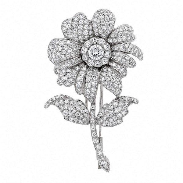 18kt White Gold Diamond Flower Pin